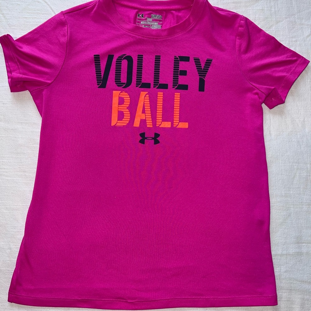 Girls Under Armour Athletic Pink UA Volleyball Performance T-Shirt Size YSM
